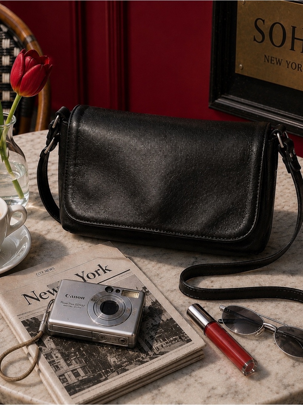 COACH 2000 Hudson Flap Crossbody Black Pebbled Leather Vintage Y2K Classic